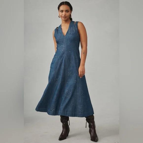 Anthropologie | Dresses | Anthropologie Grommet Denim Midi Dress | Poshmark